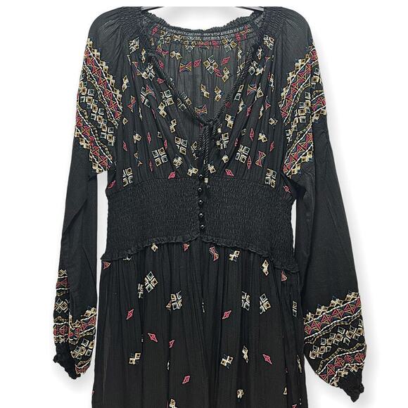 Free People NWT Mykonos Embroidered Open Front Duster Dress Black Women's Large - Picture 7 of 12